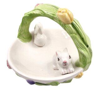 Vintage Easter Bunny  Basket Flower Garden Candy Dish Whimsical Spring Garden by